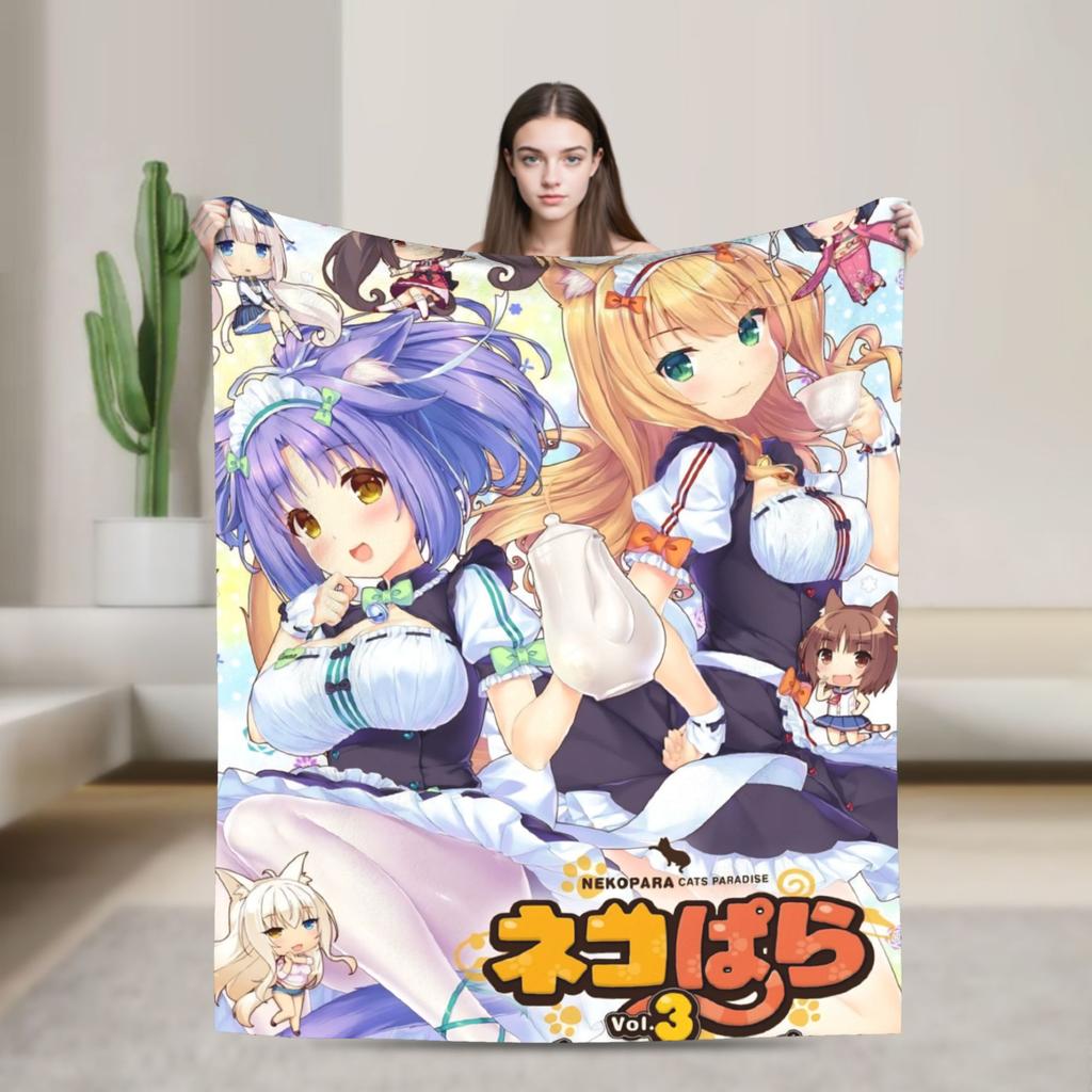 Soft Warm Blanket Picnic Nekopara Cartoon Game Throw Blanket  Flannel Bedspread For Living Room Fashion Sofa Bed Cover