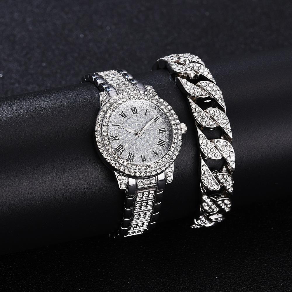 Ladies Watch Set, Steel Belt Full of Diamonds, High-end Quartz Watch Temperament, Business Leisure Watch Wholesale
