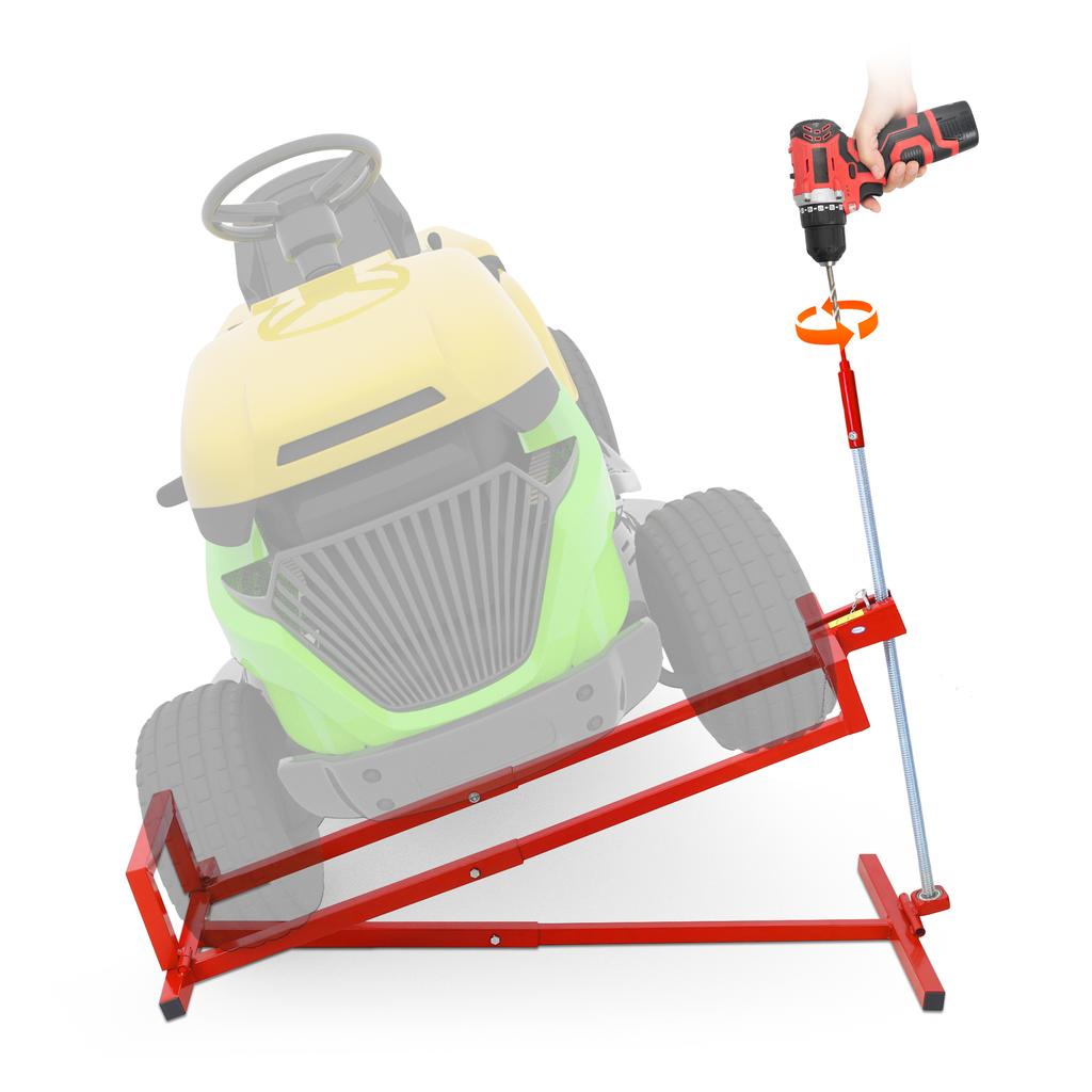 Mower Repair Stand, Foldable Heavy-Duty Steel Lift Platform, 400 kg Lifting Capacity, Telescopic Cart with Handle for Manual and Power Tool Use, Red