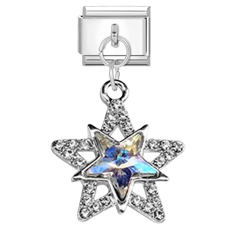 New Shiny Bow Knot Butterfly Moon Star Zircon Pendant Italian Charm Link Fit 9MM Bracelet Stainless Steel Women Men DIY Making