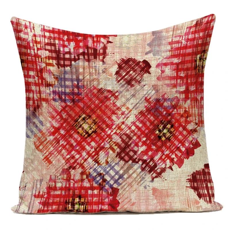 Polyester Decorative Throw Pillows Case Red Rose Purple Lavender Pillow Cover Flower Cushion Cover For Sofa Home Living Room