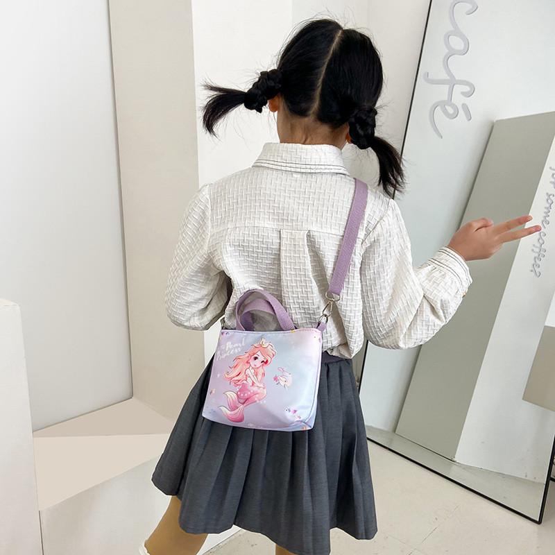 Adorable Korean Style Children's Mermaid Print Canvas Crossbody Bag For Girls