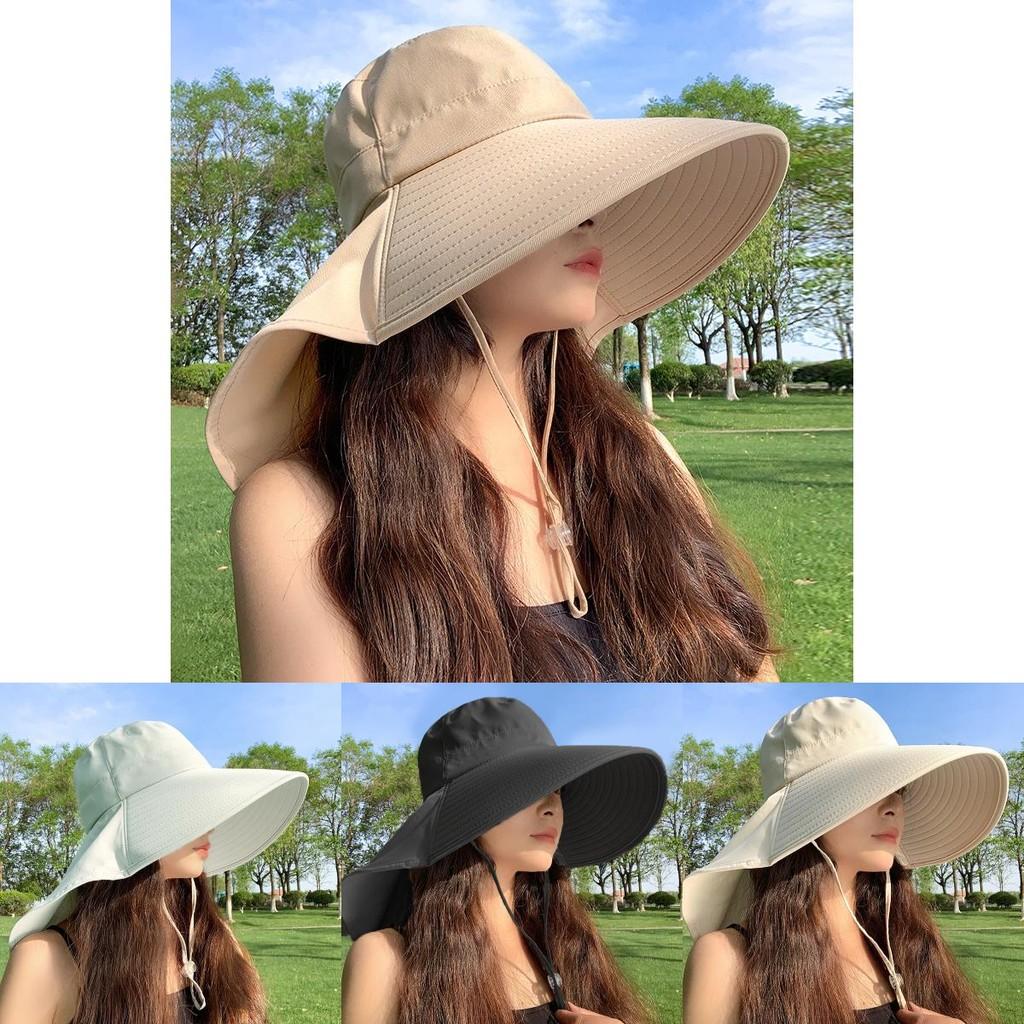 Round Top Wide Brim Hat For Women Uv Sunshade Neck Protector Summer Fashion