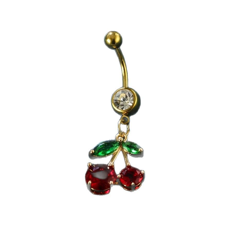 Stainless Steel Cherry Pendant Navel Ring – Simple Fashion Piercing Jewelry