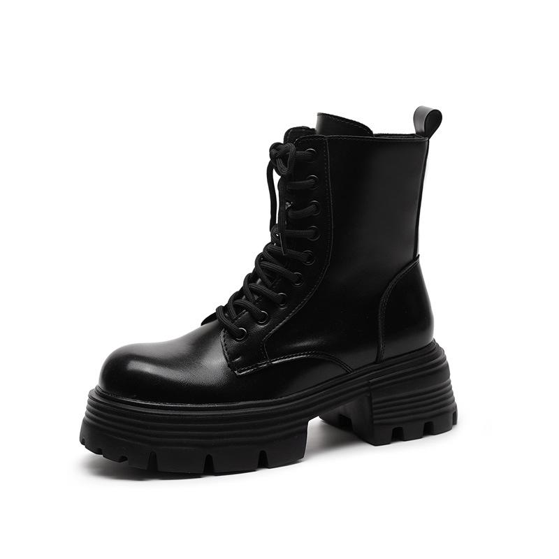 Thick-soled heightening Martin boots women's autumn and winter versatile velvet retro round-headed short boots thin boots