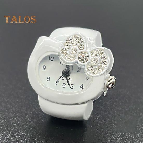 Kreslený prsten s kočičími prsty Hodinky s drahokamu Bowknot Pružný pásek z nerezové oceli Dámské prsteny s prstenem pro kočky Dárek k narozeninám Módní doplňky