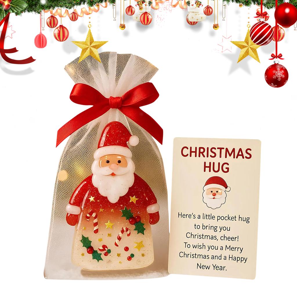 3pcs Christmas Little Pocket Hug with Encouragement Card Pocket Hug Statue Pocket Hug Token for Friends Family Kids Neighbors