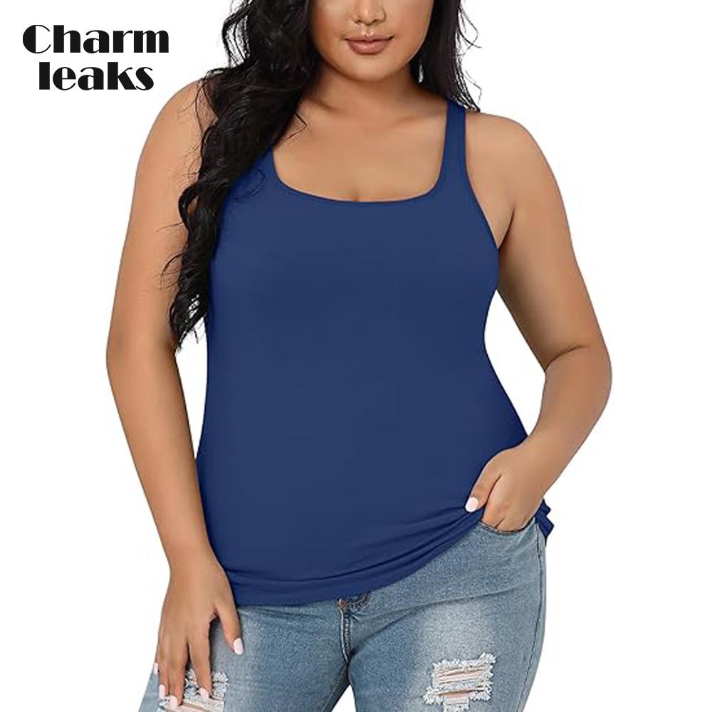 

Charmleaks плюс размер майка для женщин с бюстгальтером полка регулируемая широкая бретелька майка летние базовые хлопковые майки 1X-5X 5X темно-синий
