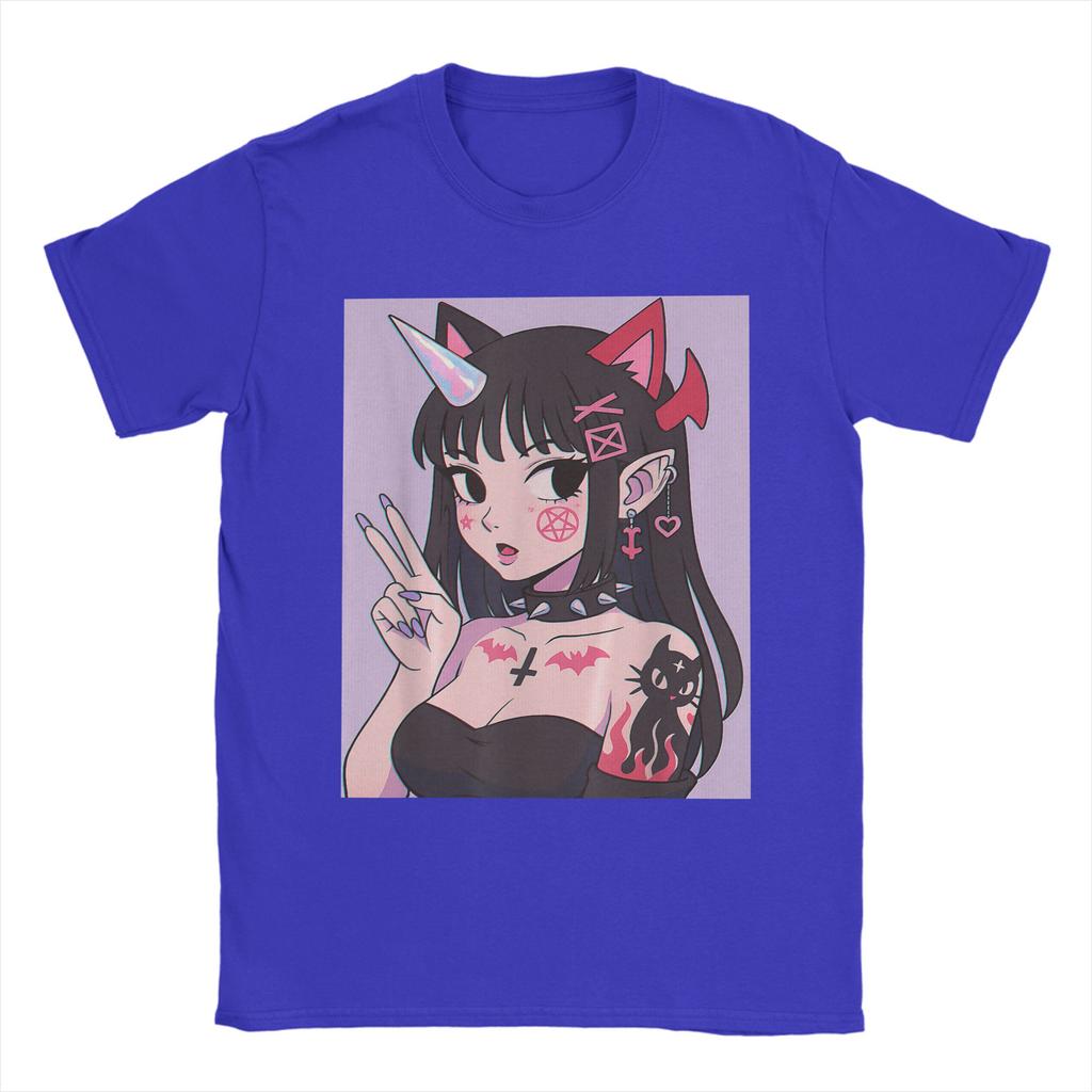 Anime Girl Kawaii Pastel Goth Aesthetic Edgy Satanic Waifu TShirts Unisex Round Collar T Shirts  Short Sleeve Tee Shirt Clothes