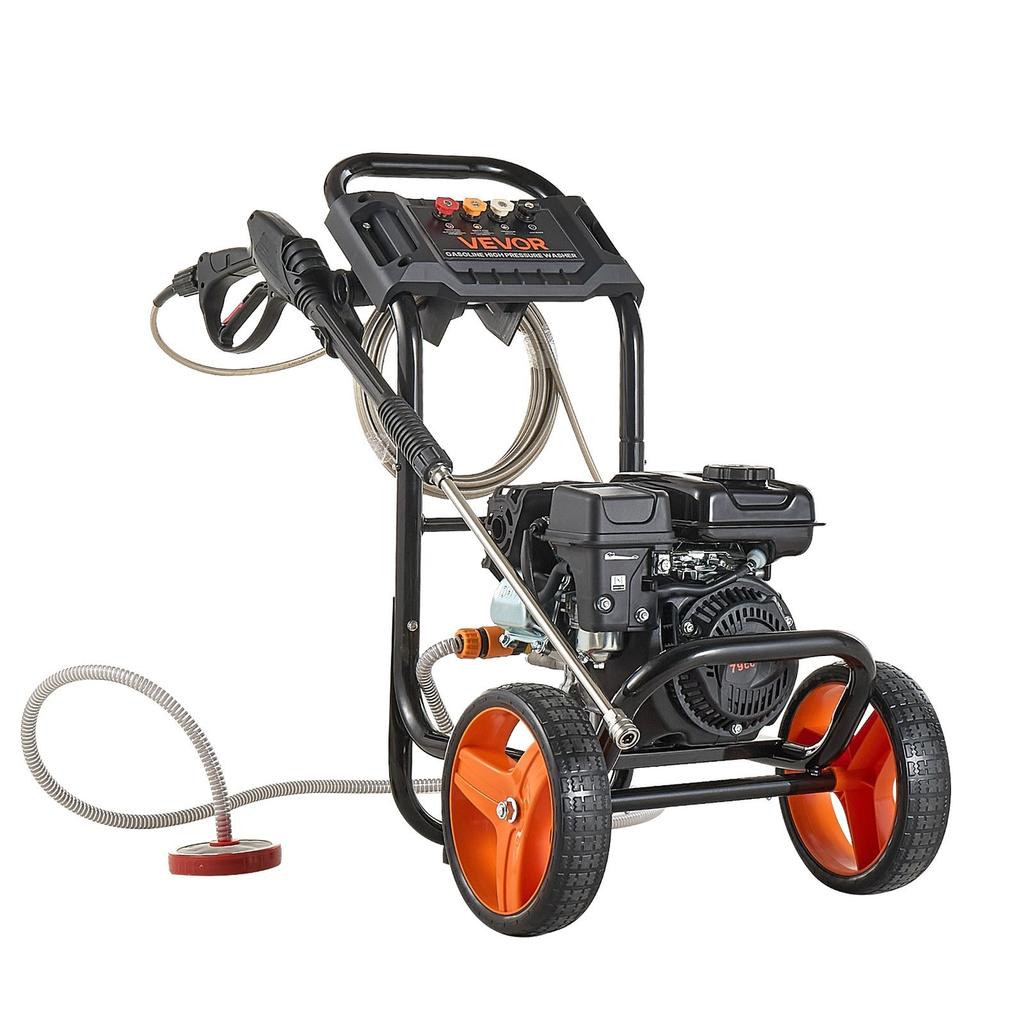 Idropulitrice a Benzina 2900 PSI e Max 7 L/min, Pompa in Alluminio Aggiornata con Pistola a Spruzzo e Lancia, Set da 4 Ugelli, Idropulitrice a Basso Profilo per Auto, Recinzioni,