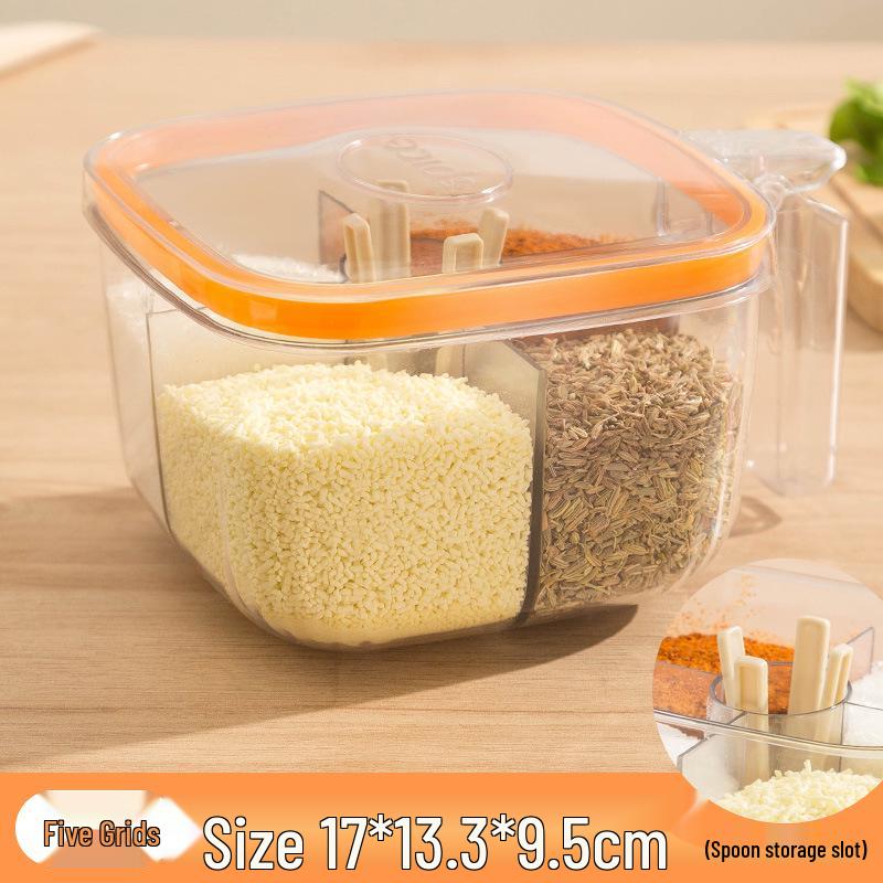 Luxurious Multi-Grid Kitchen Seasoning Jar Set - Plastic Salt & MSG Storage