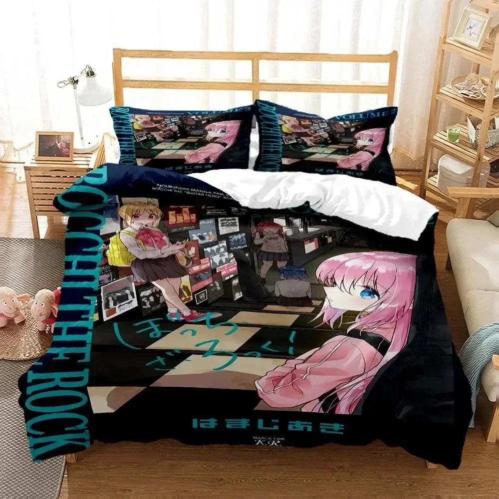 Anime Bocchi the Rock Bedding Set Printed Bed Set With Pillowcase Duvet Cover Soft Queen King Size Bedclothes Home Kids Adult