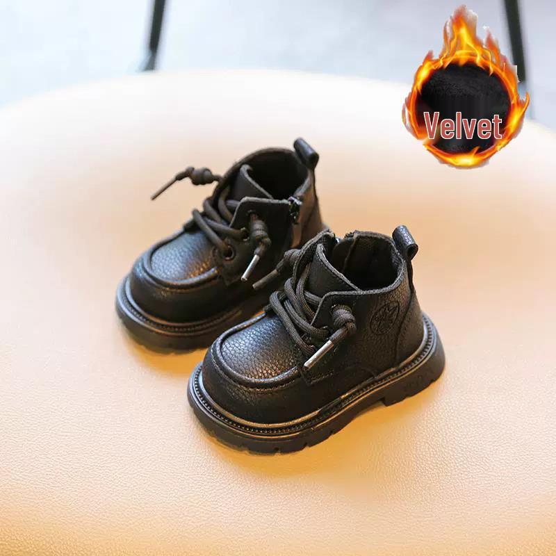 Children's Yellow Leather Martin Boots: Soft Sole Autumn/Winter Toddler Walking Shoes for Boys and Girls.