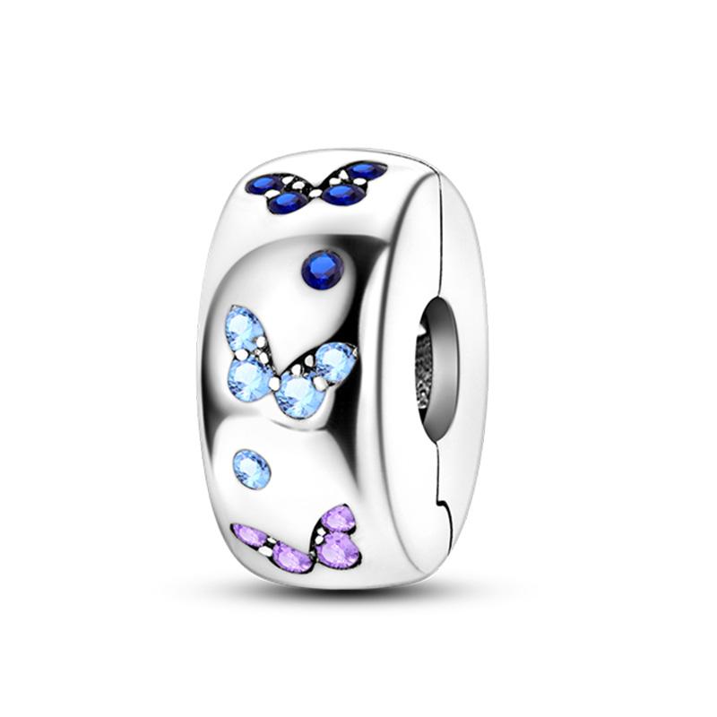 100% 925 Silver Rainbow Zircon Colorful Butterfly Dragon Shaped Silicone Stopper Charms Beads Fit DIY Bracelets Jewelry