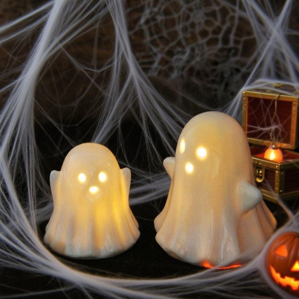 2pcs Cartoon Glowing Ghosts Light Cute Halloween Party Decoration  Background Layout Props