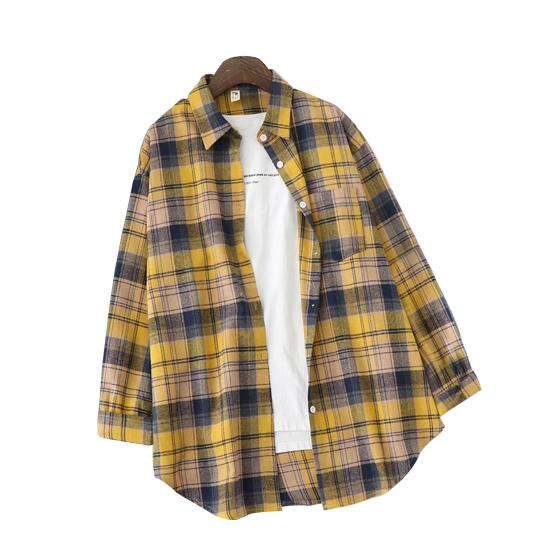 

Женская длинная рубашка на молнии в стиле ретро с длинным рукавом в клетку L чёрный/жёлтый