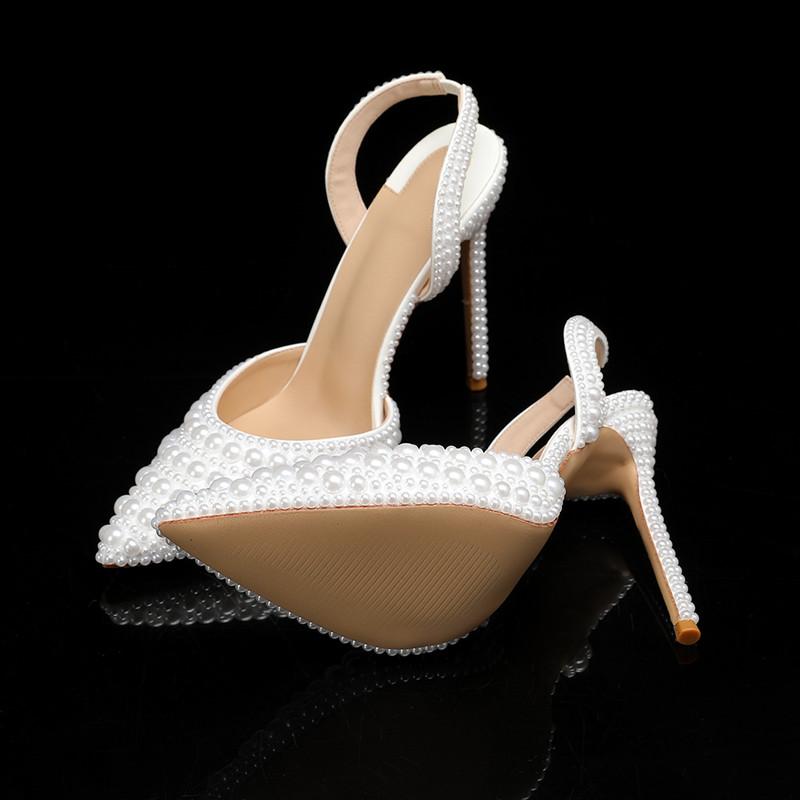 Luxusní Ručně vyráběné Svatební Dámské Lodičky z Plných Perel Elegantní Špičaté Slingbacks na Vysokém Podpatku Letní Párty Svatební Boty