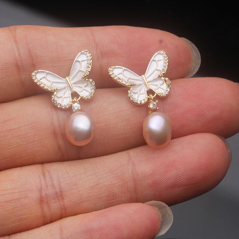 Vintage Freshwater Pearl Necklace Earrings Set,Real 925 Silver Pearl Stud Earrings Set Wife Mother Anniversary Gift White Black