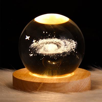 Glowing Starry Sky Crystal Ball Lights Warm Bedside Light Night Lamp Kids Christmas Gift With Wooden