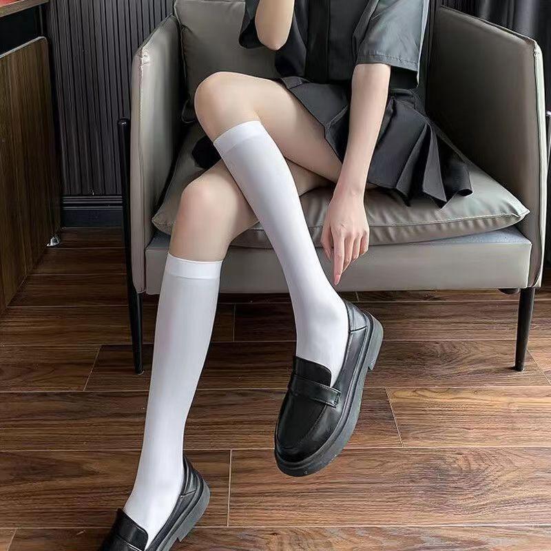 Silicone non-slip JK white calf socks women's spring and summer black silk half-tube socks stacking socks Japanese sweet milk white stockings