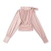 Women's French Retro Tie-Up Slim Fit Cropped Shirt - Stand Collar, Long Sleeve, High Waist (Spring/Autumn)