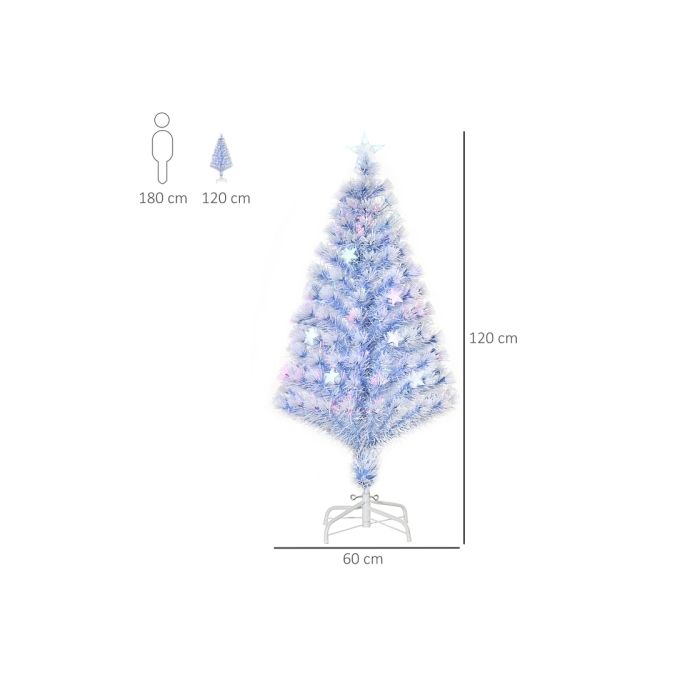 HOMCOM Sapin de Noël artificiel avec 3 lumières LED Sapin de Noël en PVC et métal Blanc+Bleu Ø60 x 120H cm
