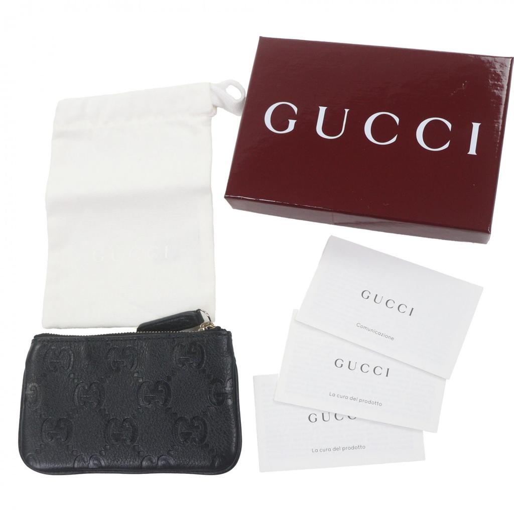 Excellent GUCCI Coin case Current GG emblem key pouch black leather mens 815891 Used