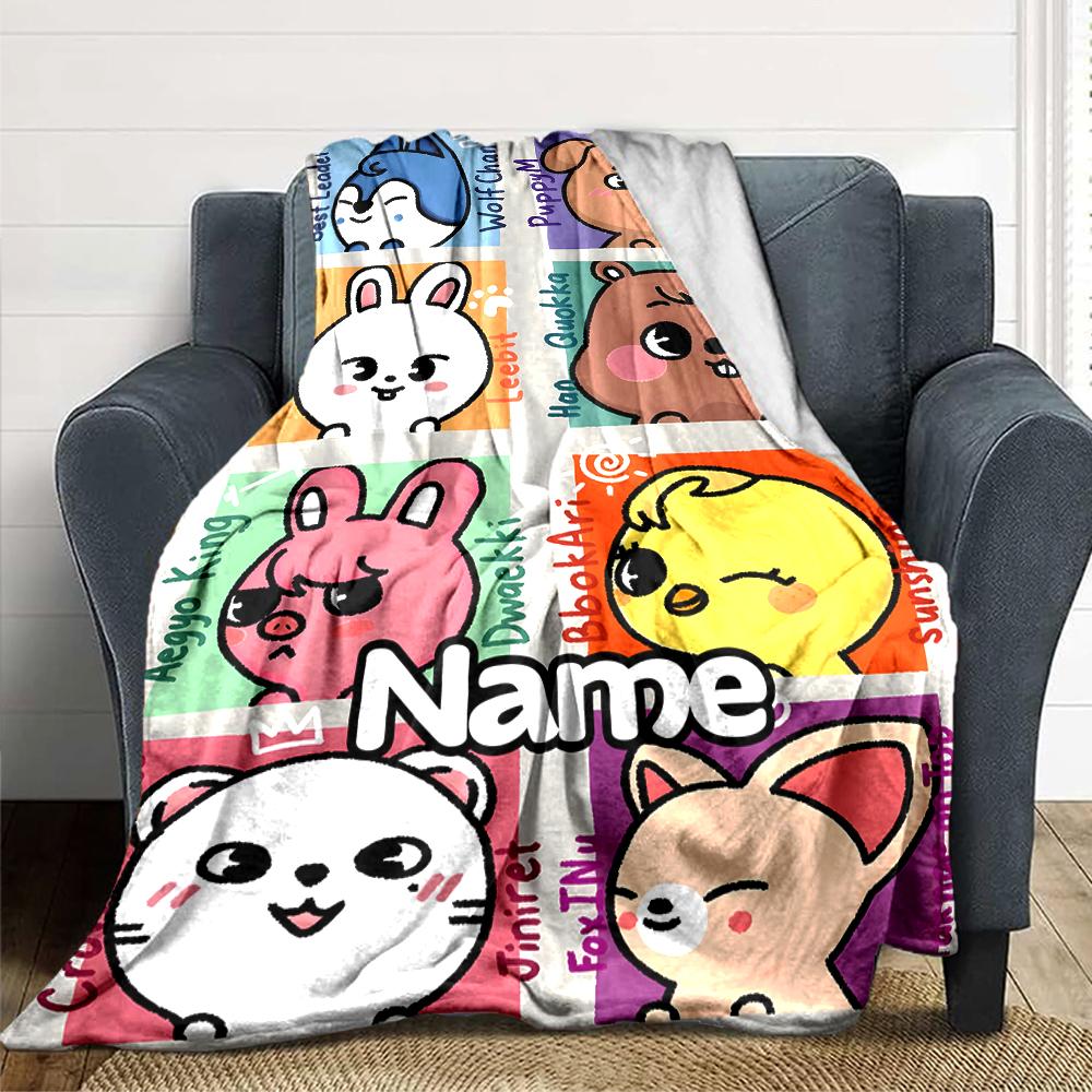 Custom Name Colorful Animal Friends Party Blanket For Couch Bed Plush Cozy Fuzzy Blanket Super Soft Warm Blankets For Fall And Winter 091642