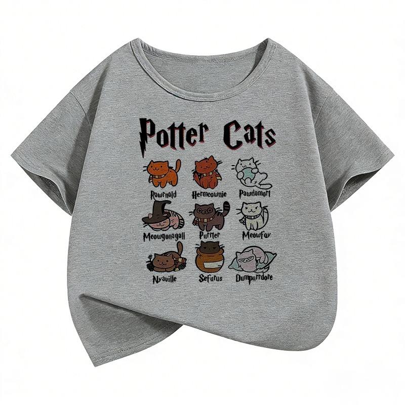 Funny Cat Graphic Kids Tshirts Summer Short Sleeve Tees Cartoon Animal Boys Girls Clothes Kawaii Kitten Tops Children T-shirt