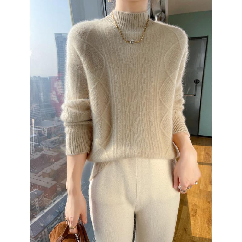 Thickened Half-high Neck Twisted Flower Sweater for Women In Autumn and Winter New Fashionable and Versatile Cashmere Knitted Base Shirt Top