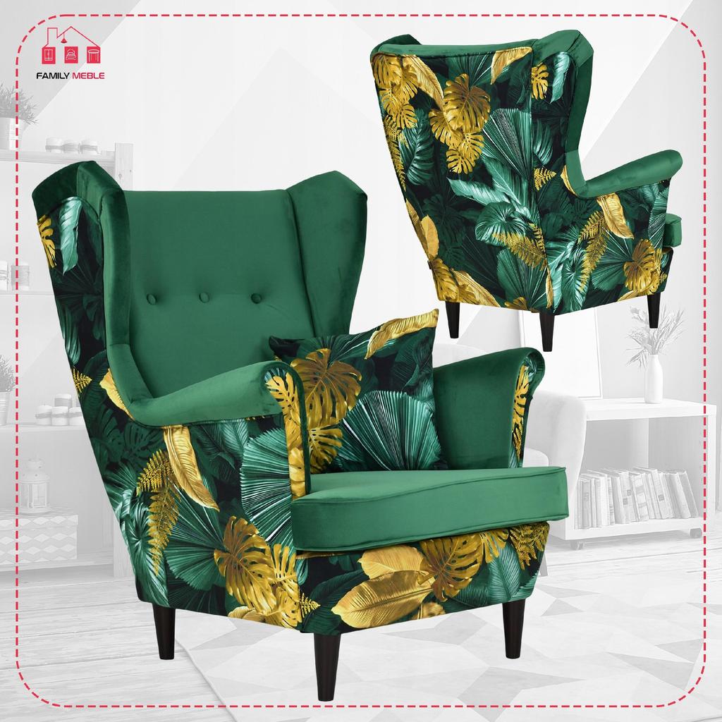 Ari Print Duo Scandinavian Wing Chair Family Furniture Green Velvet