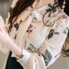 Women's Long Sleeved Bottoming Shirt Spring Autumn New Scarf Collar Tie Up Print Chiffon Top S-5XL