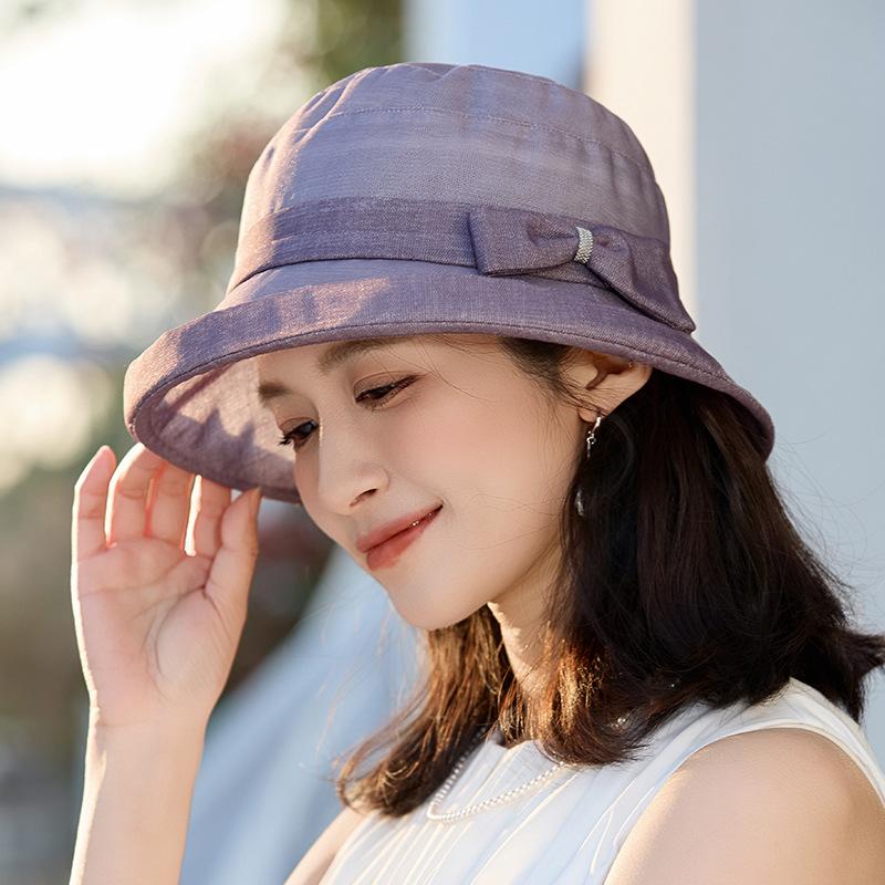 Stylish And Elegant Young And Middle-Aged Sun Hat Female Outdoor Mother Breathable Organza Basin Hat Bow Bucket Hat