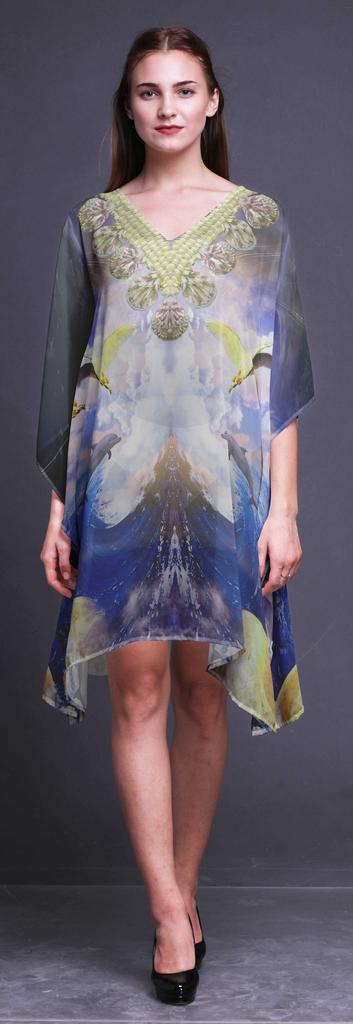 Phagun Ladies Kaftan Holiday Loungewear Midi Dress Beach Coverup-4X-5X