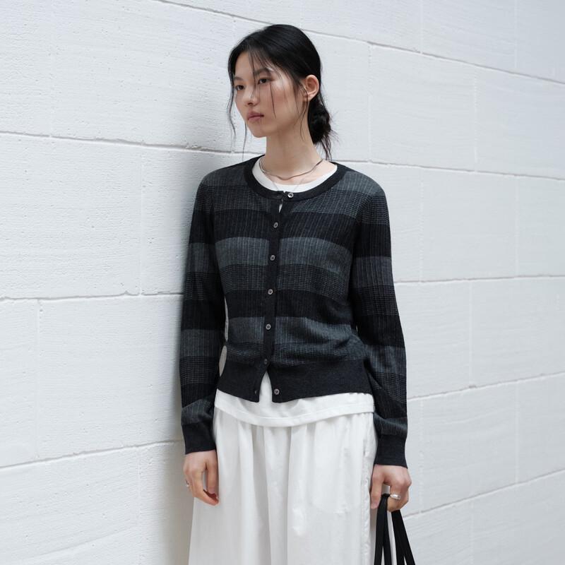 Elva' Island Casual Striped Long Sleeve Knit Cardigan