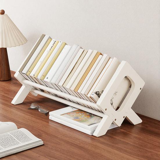Yousheng Solid Wood Bookshelf, Desktop Book Rack with Triangular Support, Tilted Design Book Display Stand, Simple Book Storage Rack for Home Office