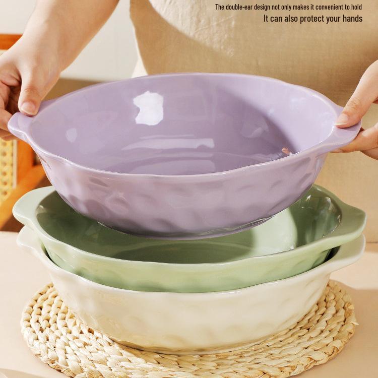 12" Double-Handled Ceramic Soup Bowl, Large Capacity Pot for Home Use, Ideal for Soup, Pickled Fish, and Boiled Meat, High-Temperature Resistant.