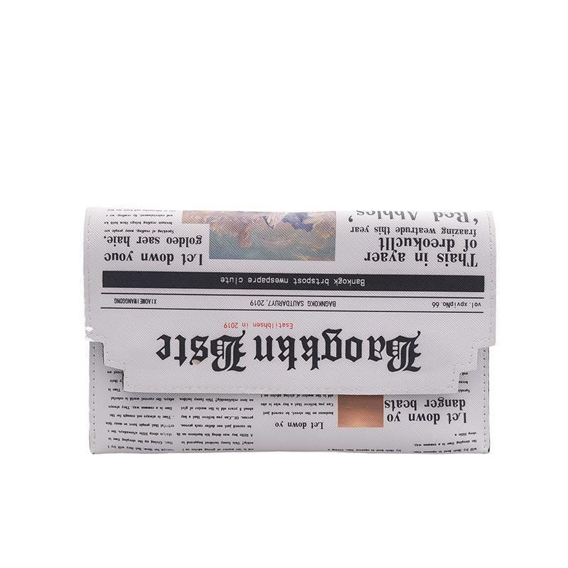 

Fashion Korean Version Creative Newspaper Style Shoulder Bag Women s Versatile Crossbody Bag With Retro Chain Design Unique Gift белый