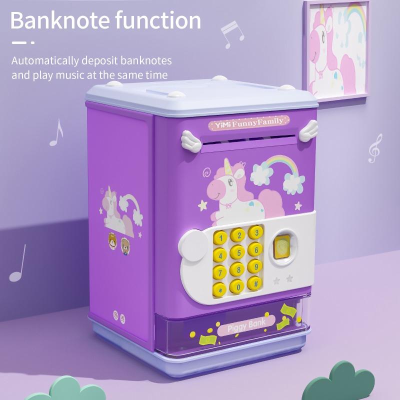 Electronic Fingerprint ATM Piggy Bank with Music for Boys Girls Unicorn Panda Bear Money Bank for Toddlers Kids Birthday Gift