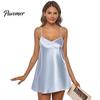 Breathable Slip Nightdress Women Cami Nightdress, Spaghetti Straps V Neck Short Mini Satin Dress Nightgown, Sleeveless Nightwear for Lady