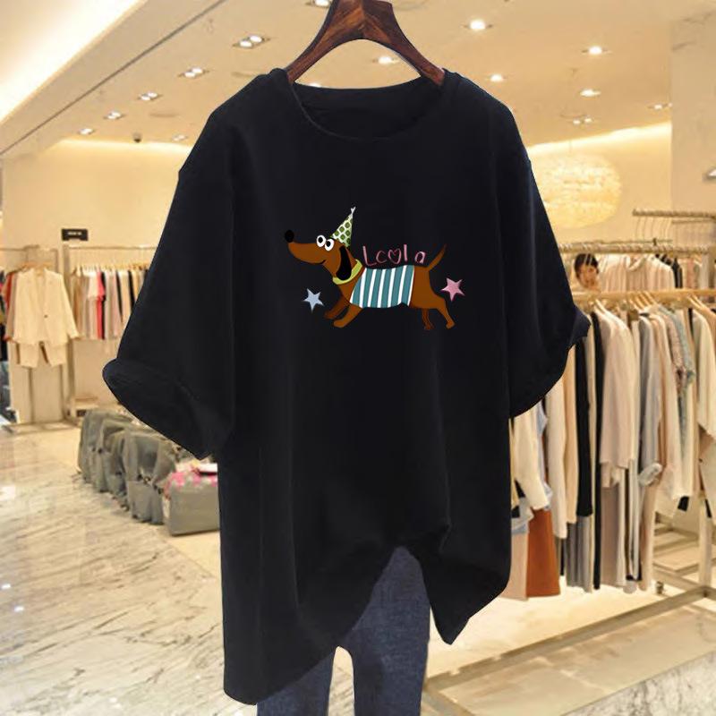 Pure cotton new short-sleeved t-shirt women's loose dopamine wear niche printed top bottoming shirt tide