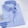 New Men Formal Shirt Long Sleeve Office Solid Color Striped Anti-Wrinkle Fashion Business Pocket White Social Pocket Shirt S-7XL