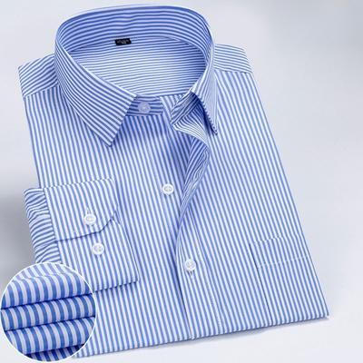 New Men Formal Shirt Long Sleeve Office Solid Color Striped Anti-Wrinkle Fashion Business Pocket White Social Pocket Shirt S-7XL