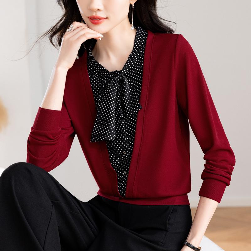 Fake Two-piece Long-sleeved Bottoming Shirt Women's New Spring Strap Bow Temperament Splicing Top