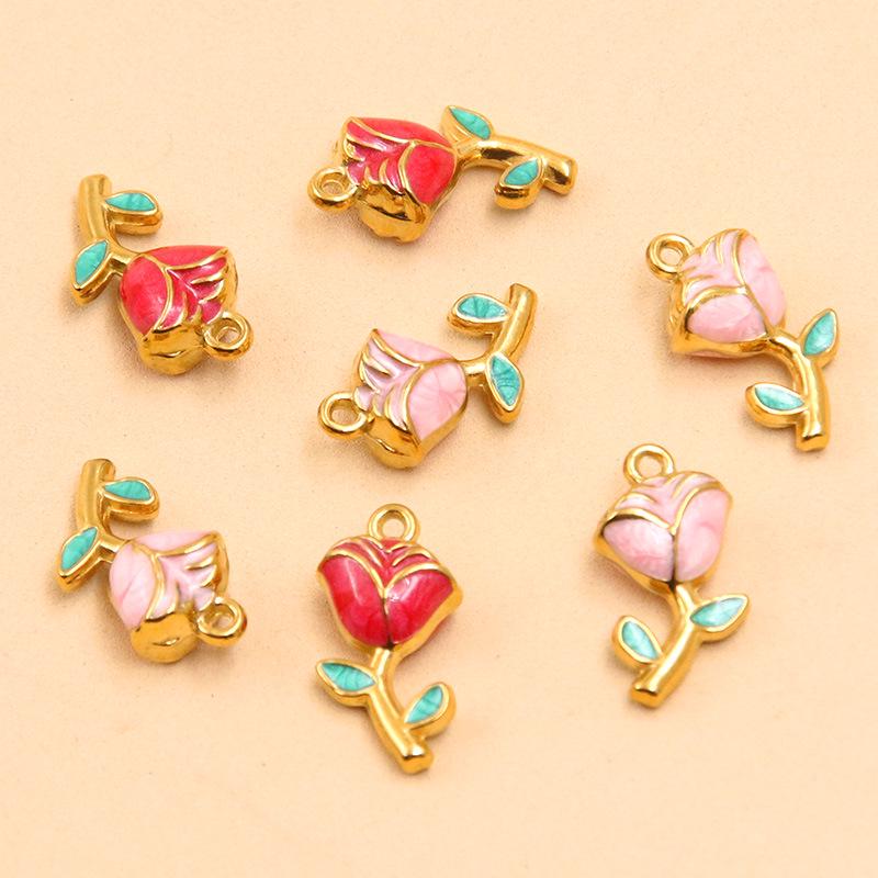 9x17mm Gold-Tone Stainless Steel Plant Charm Pendant for DIY Jewelry