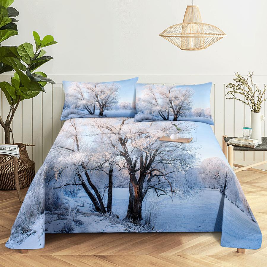 Drap de Lit Taie d'Oreiller Ensemble de Literie Linge de Maison Housse Senic Queen King Taille Double 220x240 Arbres pour Chambre Doux Twin Full Simple Nouveau