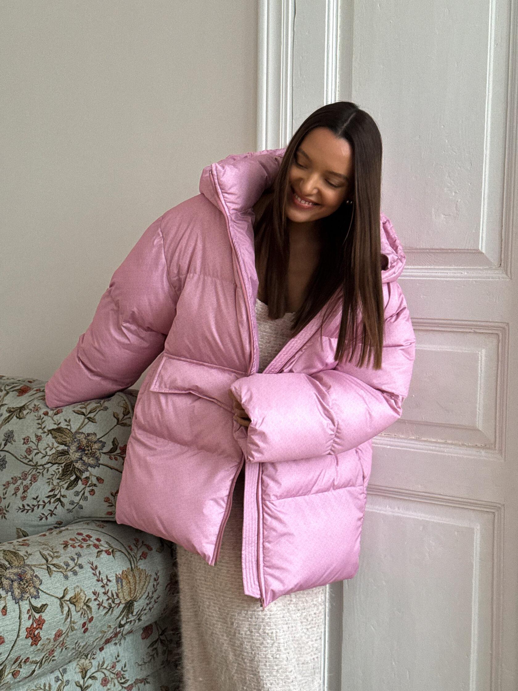 

Women s Oversized Stand Up Collar Large Pocket Down Jacket Women s Winter Warm Fashionable Jacket Ladies Detachable Hat Down Jacket Green Pink Jacket M рожевий