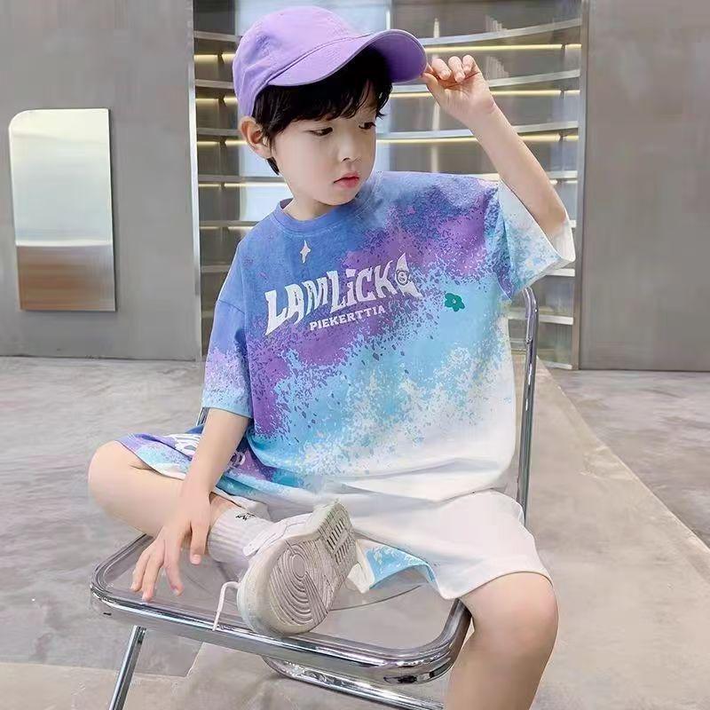 Gradient Color Kids Summer Sports Suit – Short Sleeve and Shorts Set 130 cm (Height 120-130 cm)