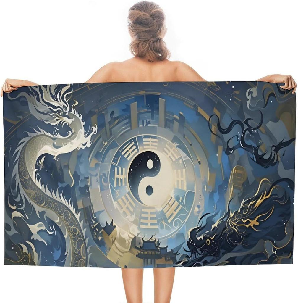 Yin Yang Plum Blossom Oversize Beach Towel Absorbent Quick Dry Blanket Sand Free Accessory for Pool Travel Yoga Picnic Sport