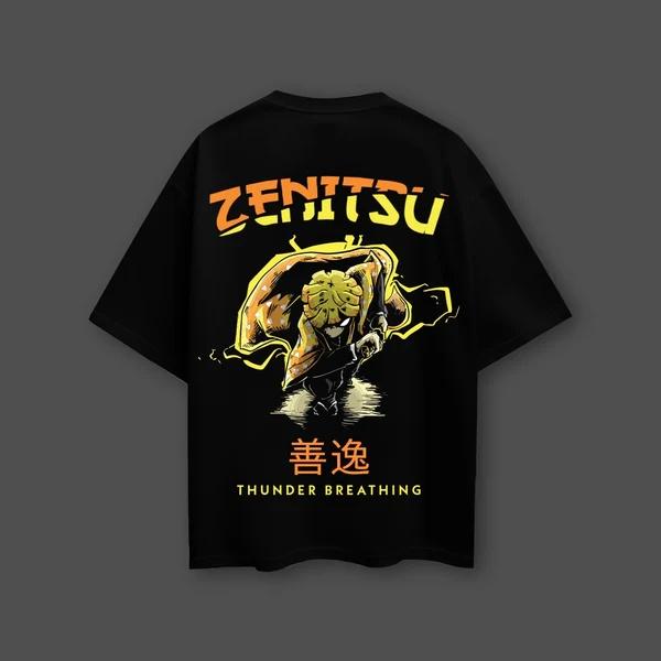 T-shirt Noir Oversize Zenitsu Agatsuma Anime Demon Slayer Hommes Femmes Respirant Haute Qualité Y2K Manches Courtes T-shirt d'Été